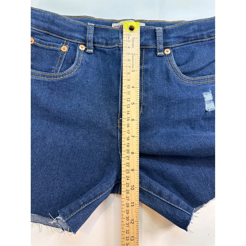 Levis Kids Girls High Rise Straight Dark Wash Distressed Denim Shorts Size 14